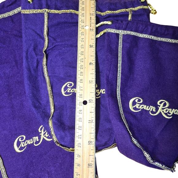 Lot of 3 Crown Royal Bags: 13", 8.5", 7.5" all Excellent, Purple with Gold - Picture 3 of 6